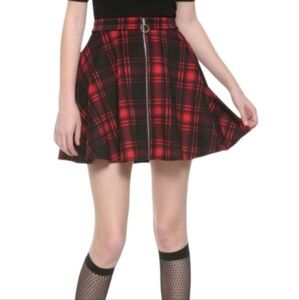 Hot Topic Red Plaid Zip Front Skater Skirt Size Small